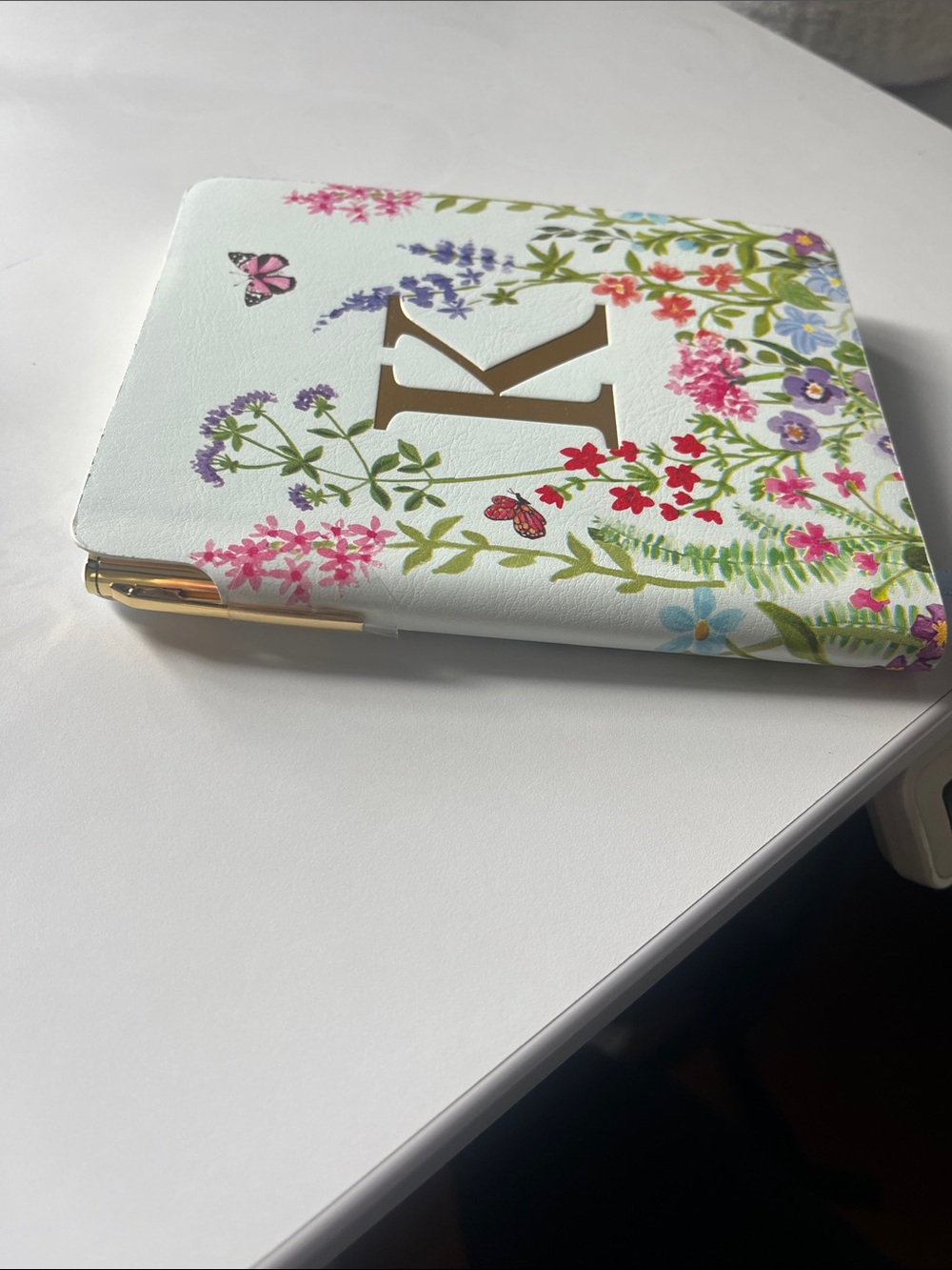 Monogram 'K' Floral Hardcover Notebook – White with Multicolor Floral Design - Picture 3 of 4